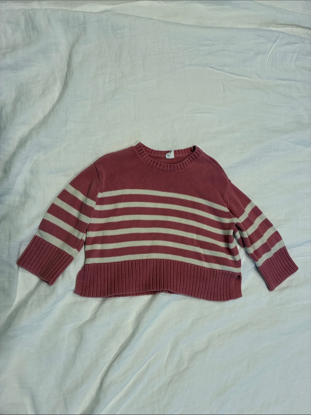 GAP Rose and Cream Striped Cropped Crew Sweater- 100% cotton